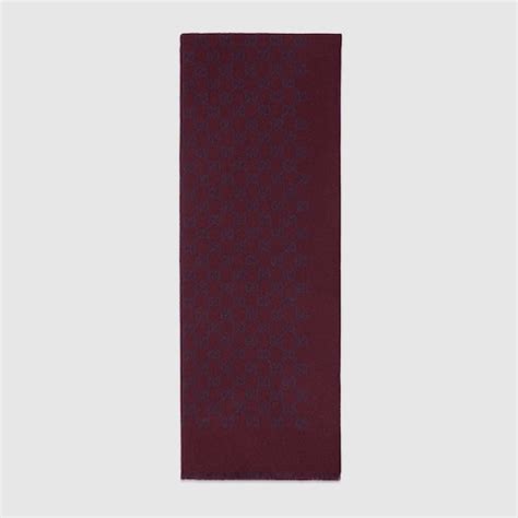 gucci men scarfs bordeaux and blue wool|Double jacquard GG wool scarf .